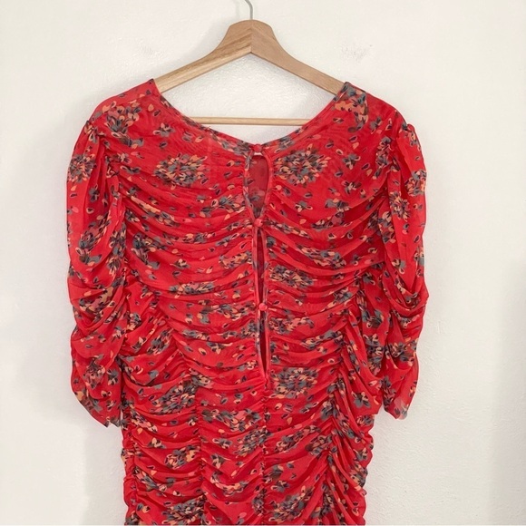 NWT Free People Briella Ruched Floral Midi Dress Bloom Combo Red XL - Picture 11 of 16